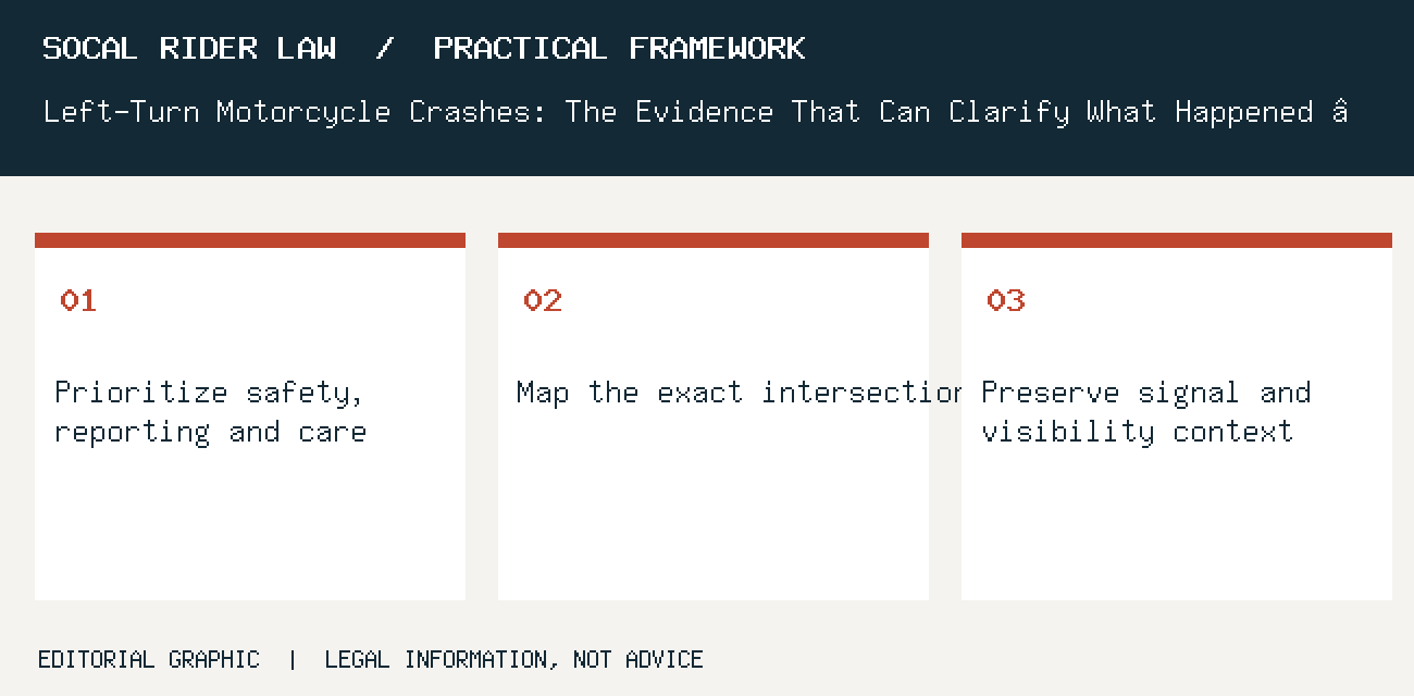 Prioritize safety, reporting and care; Map the exact intersection; Preserve signal and visibility context