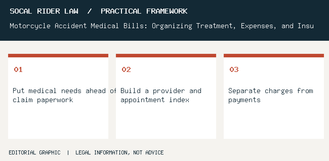 Put medical needs ahead of claim paperwork; Build a provider and appointment index; Separate charges from payments