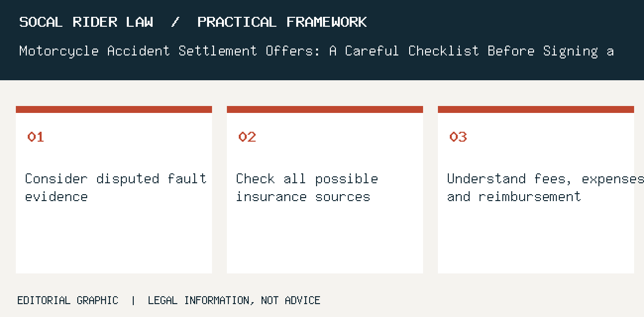 Consider disputed fault evidence; Check all possible insurance sources; Understand fees, expenses and reimbursement
